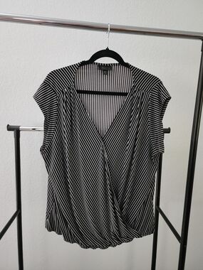Worthington Black & White Striped Wrap-Style Sleeveless Top